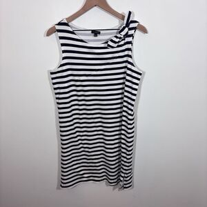 Talbots White and Navy Stripe Sleeveless Dress Size Small Bow Nautical Sailor